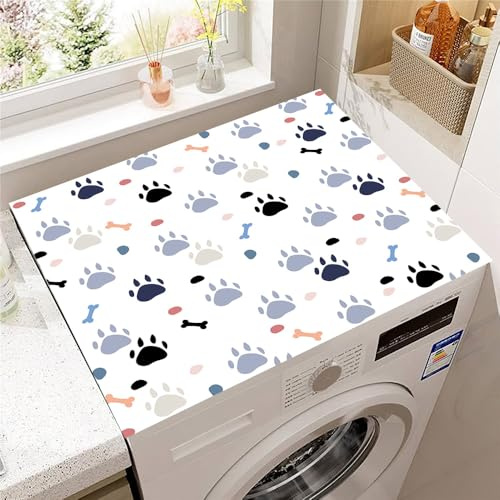 Highdi Cubierta Superior Lavadora y Secadora, Patrón de piedra 3D Protector Cubierta Fundas Antideslizante Antipolvo Lavadora Absorbente para Cocina (Blanco,30x40cm)