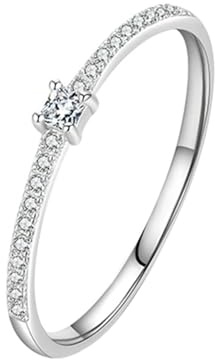 BCughia Verlobungsring Damen Gold 585, 14 Karat Weißgold Ring Rund Form Moissanit 2x2mm Trauringe Verlobungsringe Größe 60
