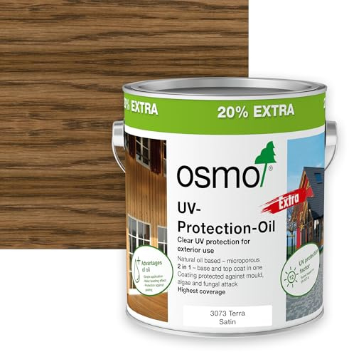 Osmo UV Protection Oil Extra, Exterior Wood Finish, Tinted, 3l (Satin, 3073 Terra)