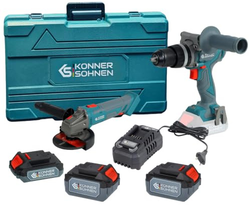 K&S Könner&Söhnen KS IDAGB 20V SET 1 Professional Kabelloses Werkzeug-Set: Akku Schlagbohrmaschine und Winkelschleifer,2 Akkus (4.0 Ah + 2.0 Ah) und Ladegerät im Koffer+Akku KS 20V4-1 als Geschenk!