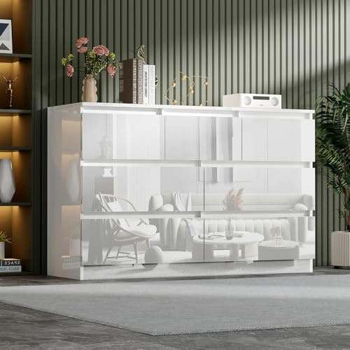 KernGut High Gloss Modern Kommode mit 6/7/8 Schubladen Schlafzimmer Schrank Bettseite Sideboard Aufbewahrungsmöbel für Wohnzimmer Büro Flur Sideboard (Weiß 7 Schrank)