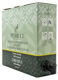 PERILLI Famiglia Olearia Olio Extravergine di Oliva Novello 2025-2026 Cultivar Coratina Bag in Box 5 Lt Estratto a Freddo Protegge dall'Aria