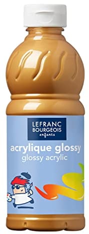 Lefranc Bourgeois Educación, acrílico Glossy, Pintura acrílica para niños, Bote de 500 ML Color Oro, Pinturas para niños y Manualidades, para Cualquier Superficie