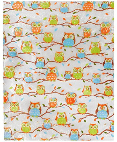 alles-meine.de GmbH Deko Stoff - 15 m * 29 cm - lustige Eule auf AST - mit Glitzer - ideal z.B. als Tischläufer/Tischdeko zum Schulbeginn - Eulen Tiere - Tischdecke Chiffon..