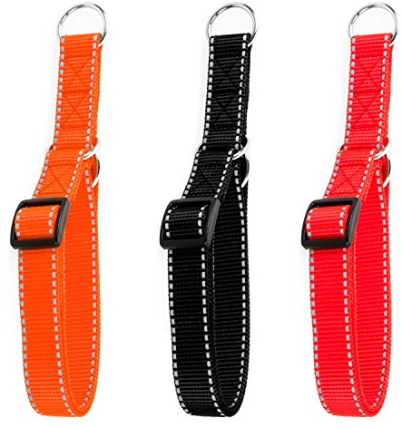 Hunde Design Reflektor Dressurhalsband mit Stoppring Orange 34-54cm / 25mm