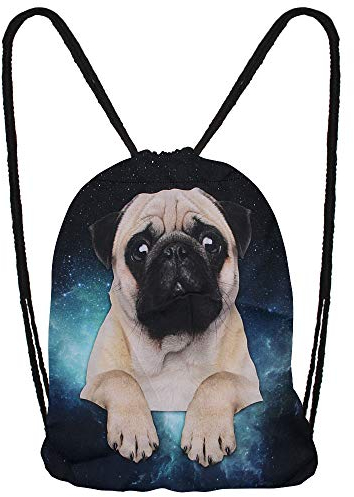 Hanessa Jutebeutel mit Space-Mops Tier Aufdruck Sportbeutel Tüte Rucksack Beutel Tasche Gym Bag Gymsack Hipster Fashion Sport-Tasche Einkaufs-Tasche Weiß