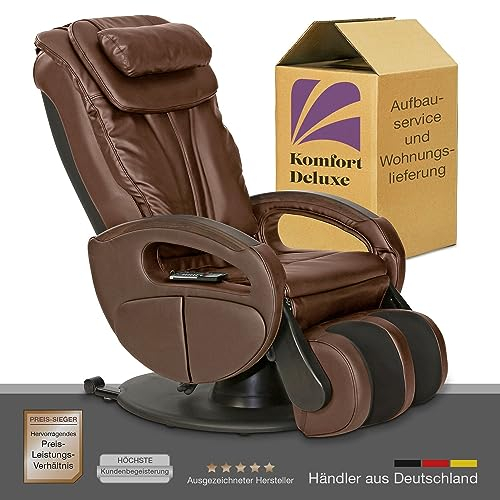 Massagesessel mit elek. Aufstehfunktion, Shiatsu-Massage, Wärmefunktion, 4 Massagetechniken, 6 Massagezonen, Transportrollen, inkl. Kopf- & Nackenkissen (Braun)