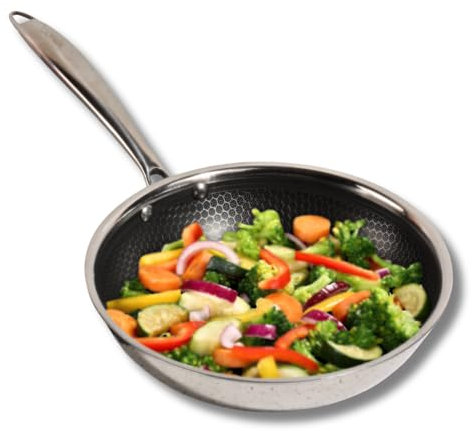 Vinod Platinum X Triply SAS Pro Frying Pan – 20 cm | Honeycomb Non Stick Base 3-Ply Skillet Pan | Induction & Gas Stove Friendly | Ideal for Shakshuka, Fry-Ups & Luqaimat | Saute & Griddle Use