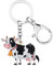 WEVENI Acryl Cartoon Glocke Milch Kuh Schlüsselanhänger Kuh Geschenke Schlüsselring Bauernhof Schmuck Für Damen Frauen Mädchen (Weiß)