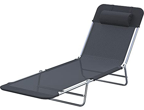 Outsunny Lettino Prendisole Pieghevole con Schienale Reclinabile e Cuscino, Sdraio da Giardino, Spiaggia e Campeggio, Nero