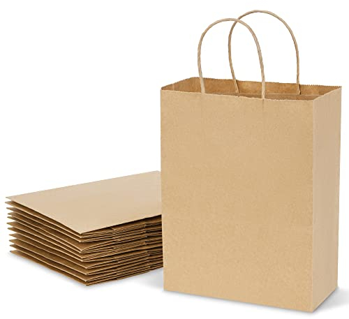 flintronic Paper Bags, 12 Pcs Kraft Gift and Sweet Bag with Handles, Kraft Bags for Kids Party, Celebrations, Baby Shower, Birthday, Halloween, Christmas (8 * 13 * 21cm)