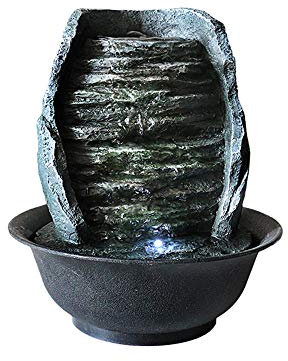 HUOQILIN Meditation Fountain With LED Waterfall, Indoor Tabletop Fountain Cascading Water On Rocks