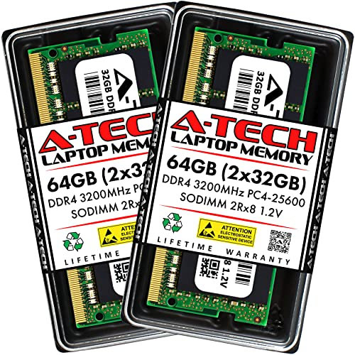 A-Tech 64GB (2x32GB) DDR4 3200MHz SODIMM PC4-25600 CL22 1.2V 260-Pin SO-DIMM Laptop Computer RAM Kit di aggiornamento di memoria