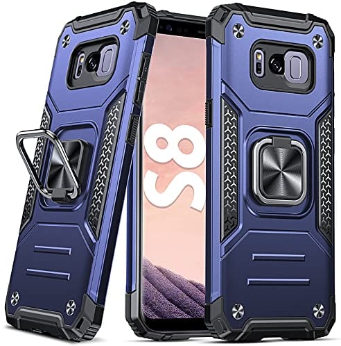 DASFOND Armor Hülle für Samsung Galaxy S8 Case mit Kameraschutz Militär Stoßfest Handyhülle [Upgrade 2.0] 360 Grad Metal Ring Halter Ständer Schutzhülle [für Handyhalterung Auto Magnet], Blau