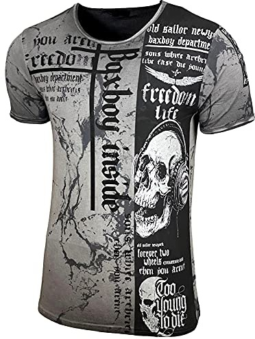 Herren Rundhals Vintage T-Shirt Kurzarm Slim Fit Design Fashion Top Print Shirt B-116