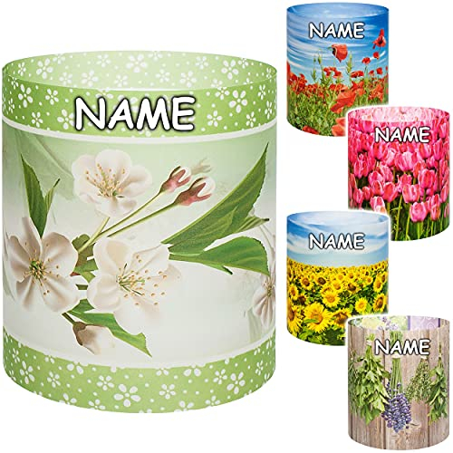 25 Stück - kleine Tischlichter Motiv frei wählbar Blumen & Blüten inkl. Name - 10 cm - Licht - für Teelichter/Batterie LED Lichter & Kerzen - Windlich..