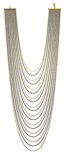 COOLSTEELANDBEYOND Schwarz Gold Lange Statement Halskette Wasserfall Multi-Schichten Ball Kette Anhänger Abendkleid