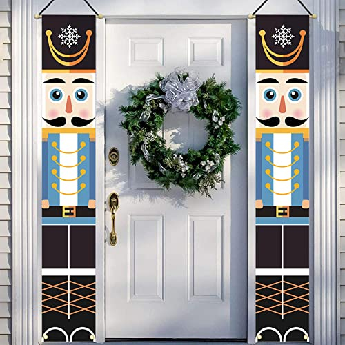 1 paire de bannières casse-noisettes pour décoration de Noël, décoration de Noël extérieure, modèle soldat taille réelle, bannière casse-noisette, bannière bleue pour porte d'entrée, porche, jardin,
