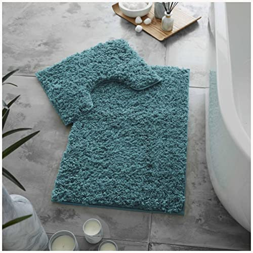 GC GAVENO CAVAILIA Bath Mat Non Slip - 2 Piece Bathroom Mat Set - Super Absorbent Toilet Rug - Quick Drying Bath Mat - Machine Washable - Teal (50X80, 50X40)
