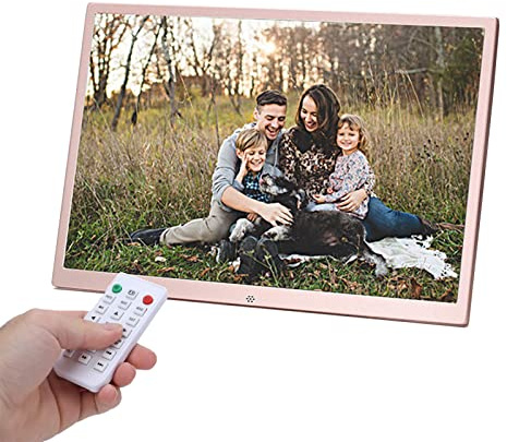 Electric Photo Frames 12/13/15/17 Inch, 1280x800P LED Backlight Metal Digital Picture Frame Video Player Calendar Alarm Clock Automatic On/Off Timer Support USB and HDMI(Size:13 inch,Color:Rose Gold)