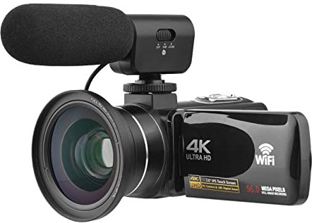 Andoer WLAN Videokamera Camcorder 4K-Digitalvideokamera, DV-Recorder, 56 MP, 18-facher Digitalzoom, 3,0-Zoll-IPS-Touchscreen, IR-Nachtsicht, Anti-Shake, mit 0,39-fachem Weitwinkelobjektiv