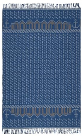 ÖJBRO VANTFABRIK – Skaftö Marin – Wolldecke mit Fransen, 130 × 200 cm, aus 100% Schafwolle, gewebt, warm & weich, folkloristisches nordisches Design