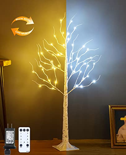 ZHOUDUIDUI Beleuchteter Birkenbaum, 1,2 m, 48 LEDs, für drinnen und draußen, künstlicher Zweig-Baum, Licht, 9 Modi, Timer für Weihnachten, Ostern, Zuhause, Party, Hochzeit, Dekoration, warmes und