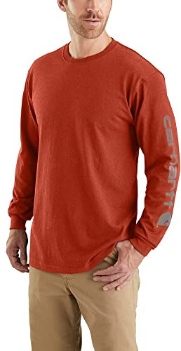 Carhartt Men's Lockere Passform, Schweres Langarm-t-Shirt mit Logo-ärmeln Work Utility, Chili Pepper Heather, XXL Tall