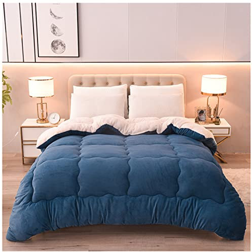 Steppdecke, Flauschige Kaschmir Steppdecken für Allergiker Duvet, Verdicken Sie Lamm Kaschmir Decke Winter Weiche Tagesdecke Wohndecke Wendedecke Sofadecke Couchdecke (Navy blau,150x200cm?2.5kg?)