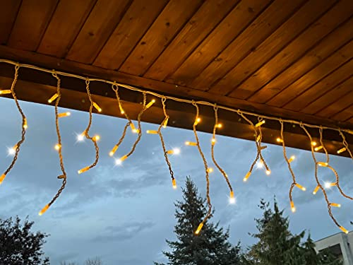 LEDZEIT- Profi Serie - LED Eisregen Lichterkette Außen, Blinkend, Icicle light, Verlängerungskette ohne Netzkabel, 3m x 0.5m, Warmweiß, Erweiterbar bis zu 288m, für Weihnachten, Gebäude, Geschäfte