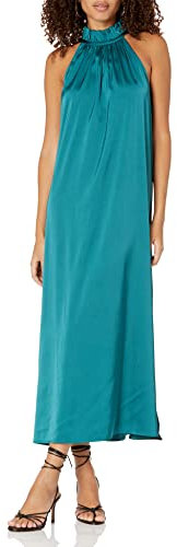 The Drop Arlette Silky Stretch Halter Maxi Dress para Mujer, Verde Azulado Pacific, XXS