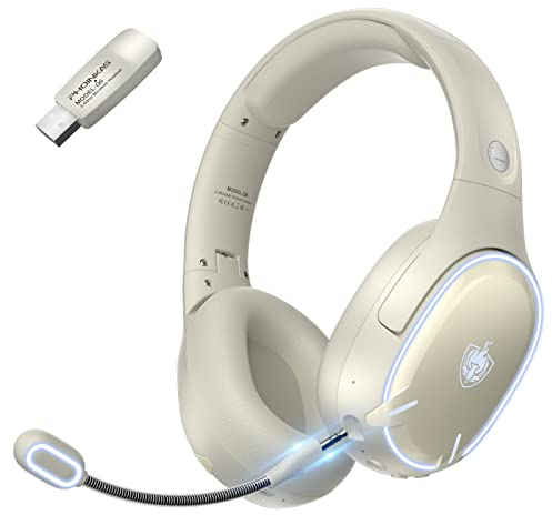 PHOINIKAS Cuffie Bluetooth, 2.4Ghz Cuffie Gaming Wireless, Bluetooth per Telefono/Portatile, Dongle 2.4Ghz per PC/PS4/PS5/TV/Switch, Microfono a Cancellazione di Rumore, Batteria 30 H, Luce LED