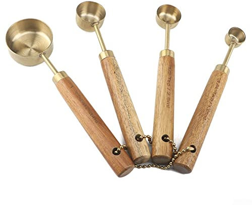 Stainless Steel Measuring Cup with Copper Wooden Handle for Baking
