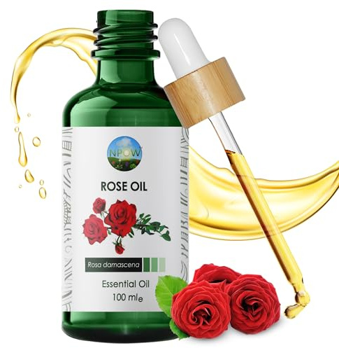 NPOW Rose Essential Oil for Skin - Pure Rose Oil for Hair, Aromatherapy and Massage Oils, Pure Essential Oils for Diffusers for Home and Skin Care, Bath, Home Essentials - 100ml