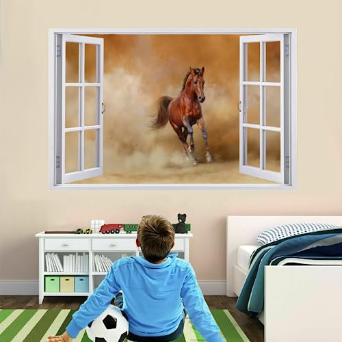 3D Wandtattoo Wanddurchbruch, Pferd Durchbruch Wandaufkleber für Kinderzimmer, Sticker für Wohnzimmer, Abnehmbare Selbstklebend Vinyl Wandsticker, Wandbild Junge Mädchen Schlafzimmer 120x80cm