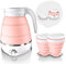 Collapsible Electric Kettle, 600ML Portable Travel Kettle with 2 Foldable Cup Set, Lightweight Boiler, Multiple Setting, Foldable Heater for Water Milk Coffee Tea (Pink)