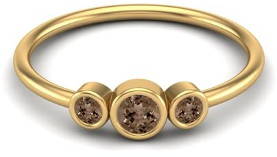 MOONEYE Winzige drei Steine 3mm runder Rauchquarz-Edelstein-Stapelring für Damen aus 925er Sterlingsilber, minimalistischer, zarter Schmuck Gold Vermeil, 61