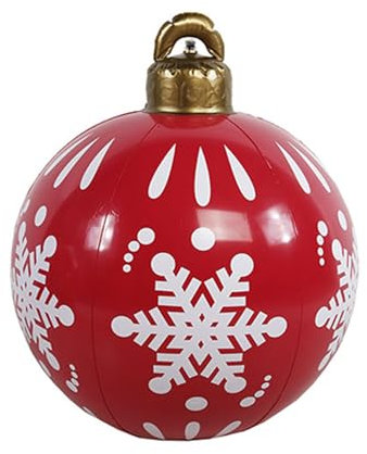 Mojawo XXL Weihnachtskugel Aufblasbare Christbaumkugel Kugel Weihnachten Weihnachtsdekoration Outdoor Ø60cm, Farben:Rot-Flocke