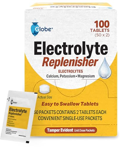 Globe Electrolyte Replacement Tablets for Rehydration, Exercise Recovery, Youth & Adult Athletes, Hiking, Camping, & Sports Recovery and More... 50 Packets of 2 Tablets Each, 100 Count