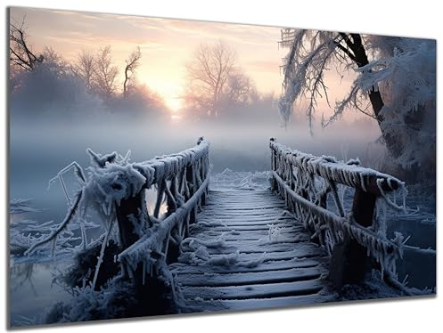 DARO Design - Wand-Bild auf 6mm HDF 84x56 cm Vereister Steg Brücke - Wand-Deko Bilder Geschenk