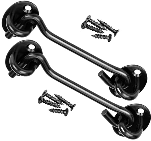 Litensh 2PCS Cerraduras de Gancho para Puerta de Granero, Gancho para Puerta y Pestillo de ojo, Ganchos de Cabina y Pestillo de ojo, Gancho Giratorio,Gancho de Ventana, 6 pulgadas