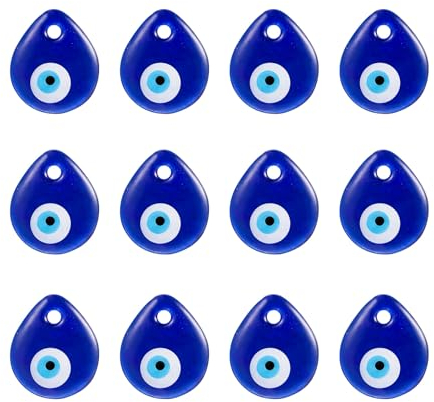 Pilikoll 12 Stück Nazar Boncuk Anhänger Blaues Auge Basteln Perlen Glas Türkisches Blaues Auge Perlen Flache Runde Evil Eye Anhänger für DIY Halskette, Armband, Schmuck