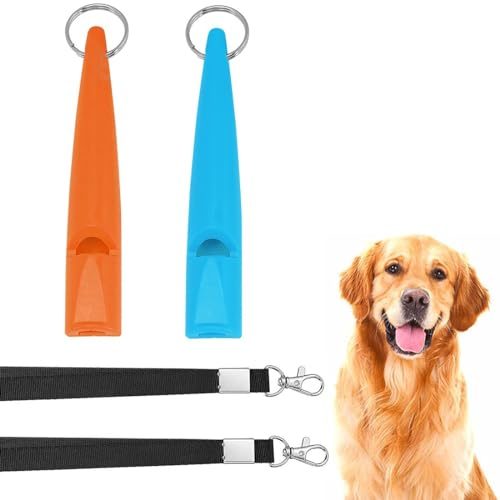 EOUIAV 2 Stück Hundepfeife Rütter Rückruf mit Gratis Pfeifenband, Wird für Rückruf und Hundetraining verwendet, Laut & Weitreichend Pfeifen mit Umhängeband, Erfolgreiche Hundeerziehung, Blau/Orange
