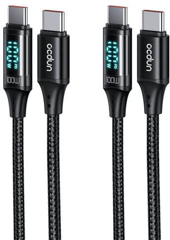 ocdun® USB C to USB C Cable 100W Macbook Pro Charger Nylon Braided Fast Charging Type C to C Cable compatible for iPhone 15 Plus Pro Max, Samsung Galaxy S24 S23, iPad Pro Length 1.2 Meters [2Pack]