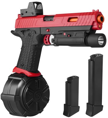 Elektrisches Gel Blaster Spielzeug Neu X5, Vollautomatisch Enthält Trommel und Schutzbrille für Outdoor Team Spiel, JM-X2 Upgrade Version für Alter 14+, rot