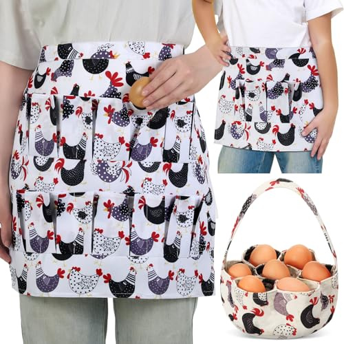 Newtay 3 Pcs Egg Apron for Collecting Fresh Eggs Gathering Basket for Kids Adult 12 Pockets and Child 3 Pockets(Lovely)