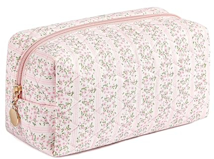 Thoquene Gesteppte Kosmetiktasche Blumen, Make Up Bag mit Blumenmuster