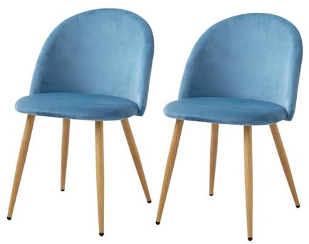 JZGORC 2er Set Esszimmerstuhl, Weicher Samt-Esszimmerstuhl, Küchenstuhl mit Metallbeinen, mit Verstellbarem Schutzpolster – Blau