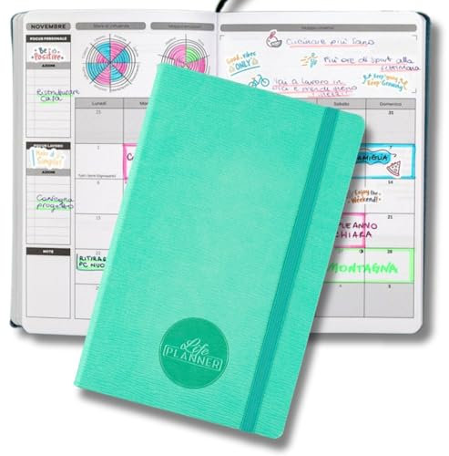 Life Planner Agenda Motivazionale Made in Italy | Agenda 12 Mesi | da Gennaio a Dicembre 2025 | Planner Settimanale e Mensile | Spazi Dedicati a Pensieri e Riflessioni (Acqua, Grande)