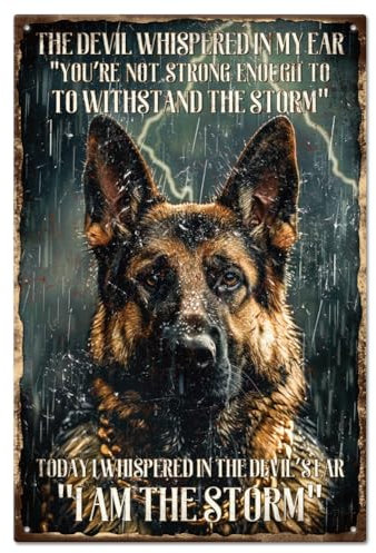 GLOBLELAND Deutscher Schäferhund Metall Blechschild - Schwarzer Hund Vintage 12×8 Zoll 'Ich Bin Der Sturm' - Lustige Wanddekoration Für Zuhause